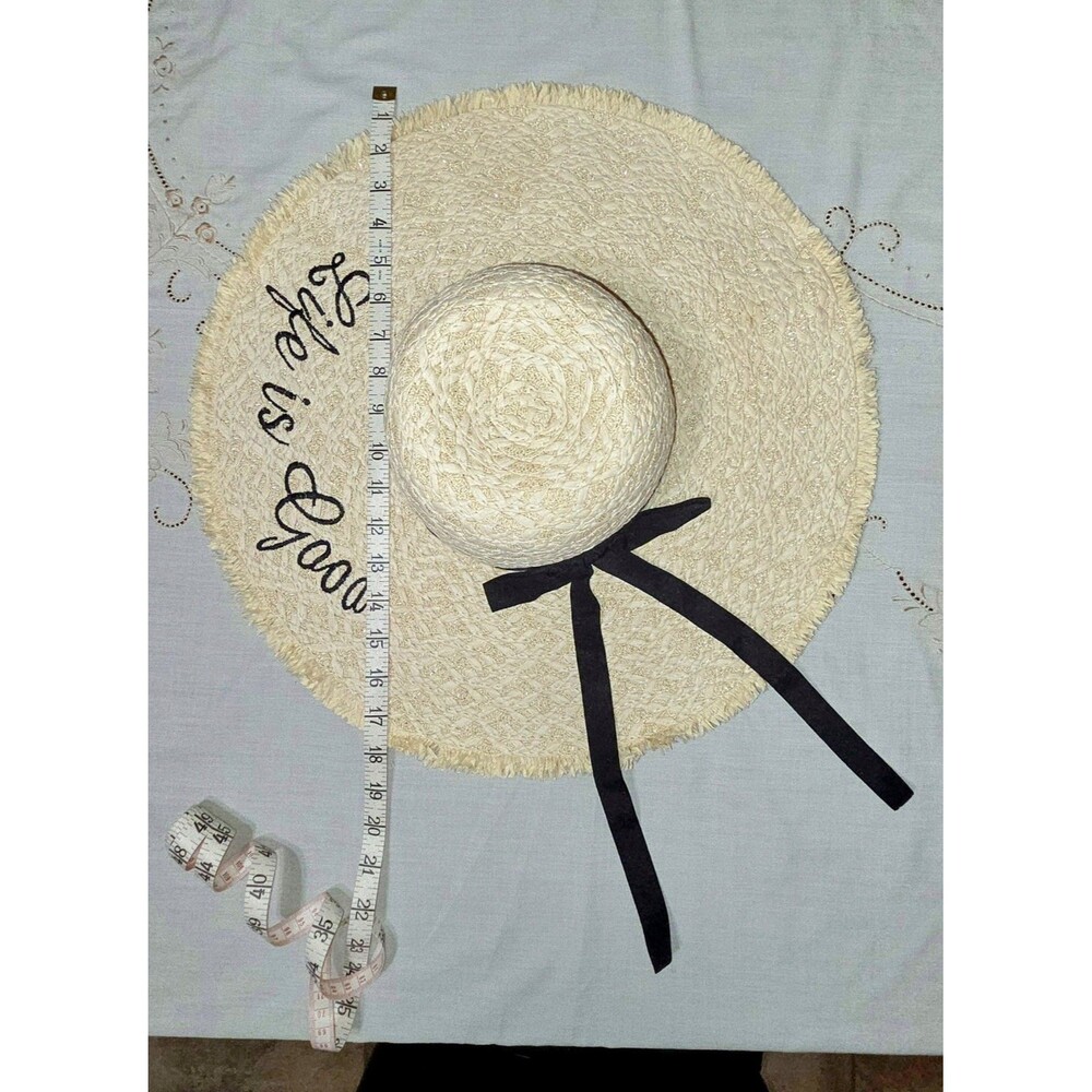 Womens Wide Brim Straw Hat Life Is Good Adjustable Sun Hat Stands Imports - Picture 2 of 4
